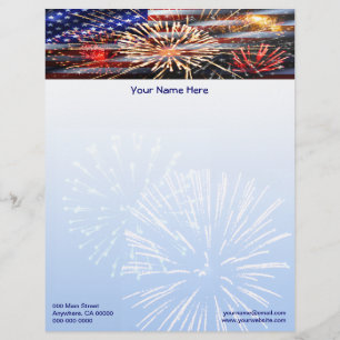 Papel Timbrado Os EUA embandeiram e fogos-de-artifício