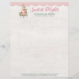 Papel Timbrado Padaria de Bolo Floral de Casamento de Madeira Rú