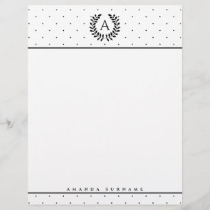 Papel Timbrado Padrão de Bolinhas Monograma Louro Preto e Branco