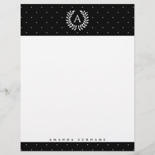 Papel Timbrado Padrão de Bolinhas Monograma Louro Preto e Branco