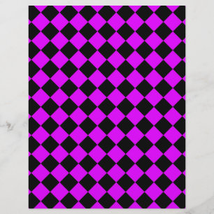 Papel Timbrado Padrão de Diamante Xadrez Preto Roxo