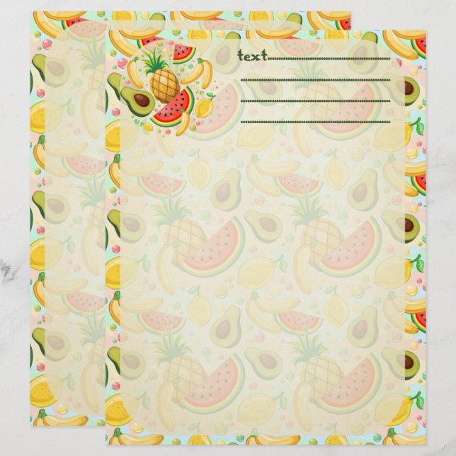 Papel Timbrado Padrão de Frutas de Verão Fresco (Frente/Verso)