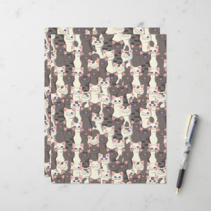 Papel Timbrado Padrão de gatos brancos e cinzas