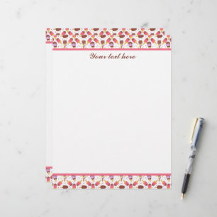 Papel Timbrado Padrão de sorvete xadrez fofo personalizável