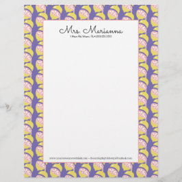 Papel Timbrado Padrão de Verão de Coloração Amarela-limão e Rosa