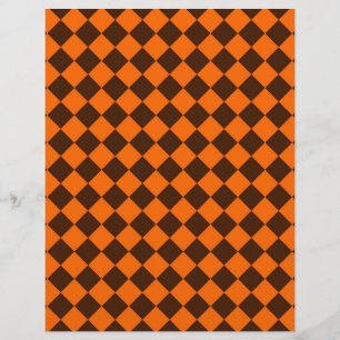 Papel Timbrado Padrão de Xadrez de Diamante Laranja Marrom