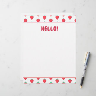 Papel Timbrado Padrão Estético de Morango Kawaii Fofo