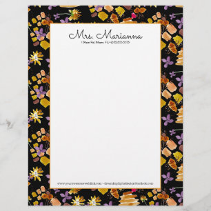 Papel Timbrado Padrão Floral Botânico de Arte de Abelha em Aquare