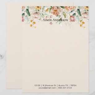 Papel Timbrado Padrão Floral de Hortênsia Peônia Elegante Borda