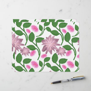 Papel Timbrado Padrão floral rosa com folhas verdes