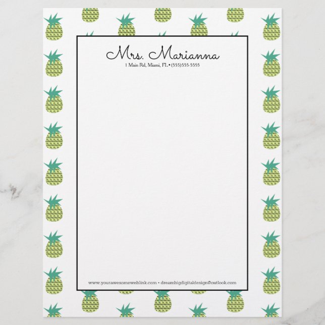 Papel Timbrado Padrão geométrico de Verão do Neon Pineapple (Frente)