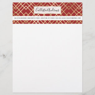 Papel Timbrado Padrão Geométrico do Deco de Arte Vermelha Chinesa