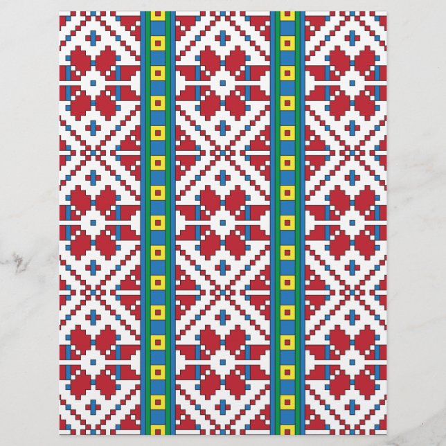Papel Timbrado Padrão geométrico tribal vermelho, azul e estrela  (Frente)