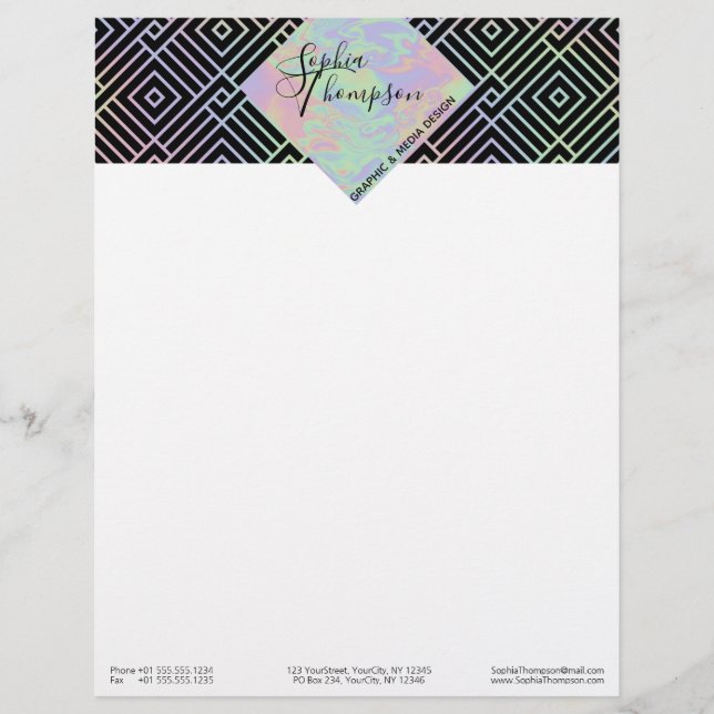 Papel Timbrado Padrão Holográfico Moderno - Letterhead (Frente)