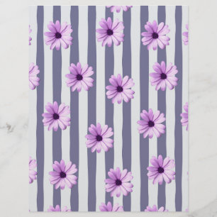 Papel Timbrado padrão listrado com margaridas roxas