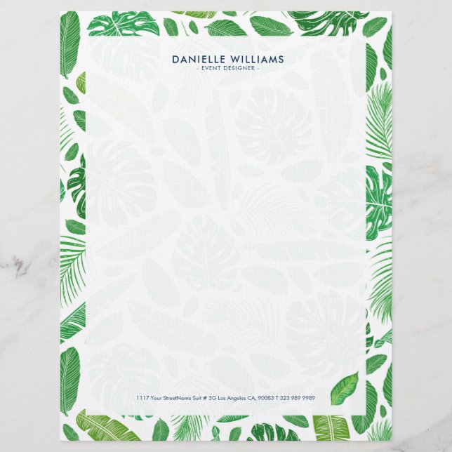 Papel Timbrado Padrão tropical verde de folhas (Frente)