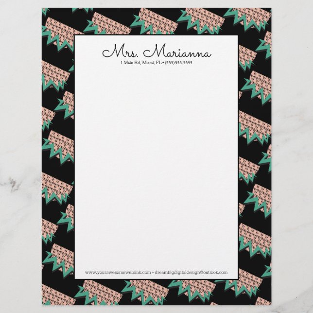 Papel Timbrado Padrão Verde da Melancia Geométrica do Verão (Frente)