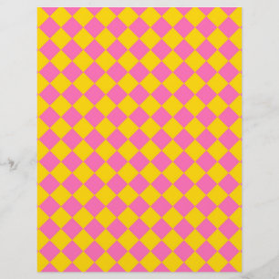 Papel Timbrado Padrão Xadrez Arlequim Diamante Amarelo Rosa