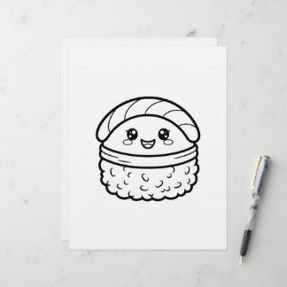 Papel Timbrado Página para Colorir Comida de Sushi Nigiri Japonês