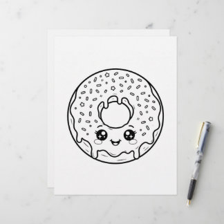 Papel Timbrado Página para Colorir de Donut Kawaii Fofo Com Confe