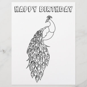 Papel Timbrado Página para Colorir de Pavão Atividade de Festa de