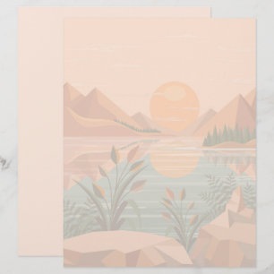 Papel Timbrado Paisagem do pôr do sol no lago da montanha pacífic