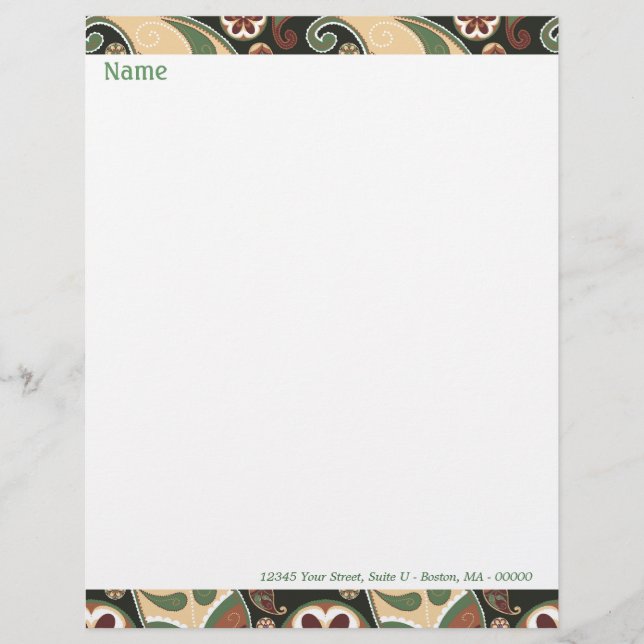 Papel Timbrado Paisley & Floral Letterhead (Frente)