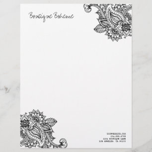 Papel Timbrado Paisley Henna, Boêmia Ilustrada e Preta