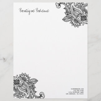 Papel Timbrado Paisley Henna, Boêmia Ilustrada e Preta