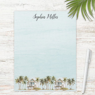 Papel Timbrado Palmeiras de Coco Monogramadas em Aquarela Praia