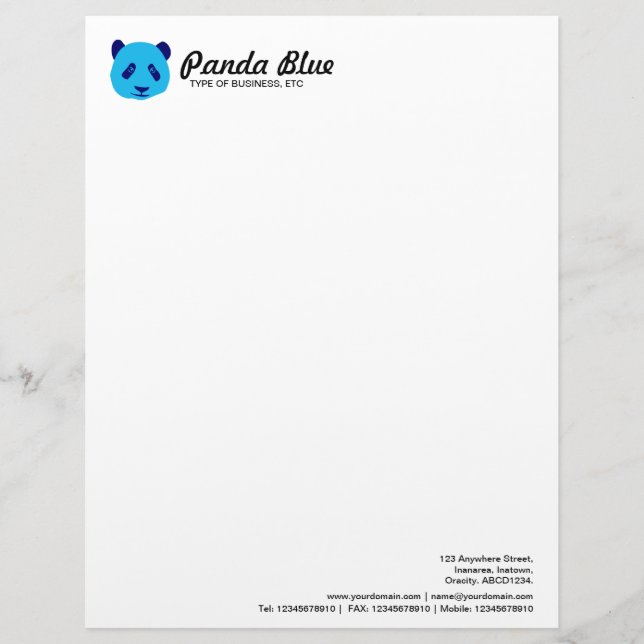 Papel Timbrado Panda - Azul (Frente)