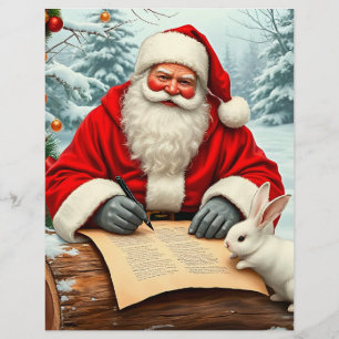 Papel Timbrado Papai Noel Escrevendo uma Carta em uma Floresta Ne