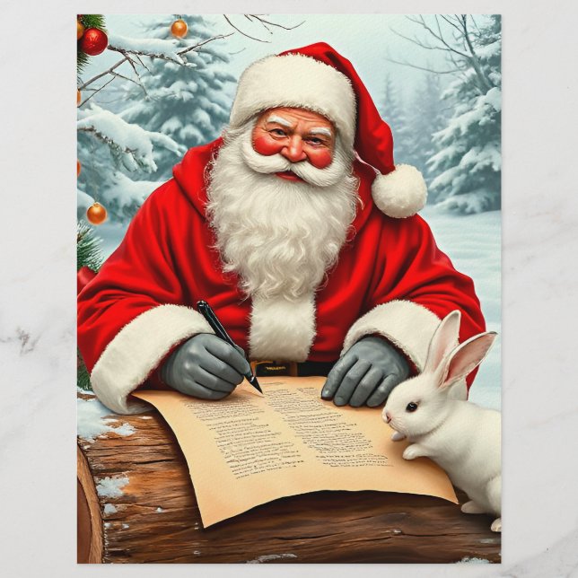 Papel Timbrado Papai Noel Escrevendo uma Carta em uma Floresta Ne (Frente)