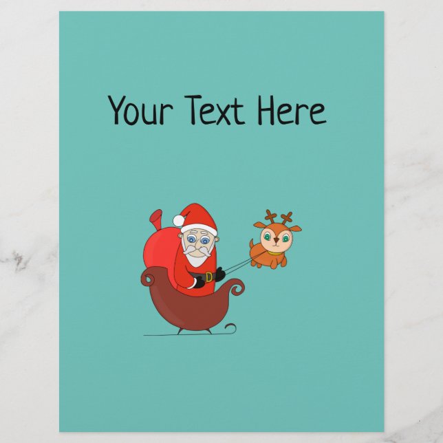 Papel Timbrado Papai Noel no Sleigh com uma Rena Fofa (Frente)