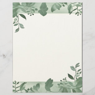 Papel Timbrado Papelaria com Bordas de Folhas Verdes