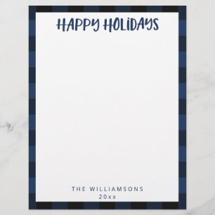 Papel Timbrado Papelaria de Férias Xadrez Azul Simples e Fofo Per