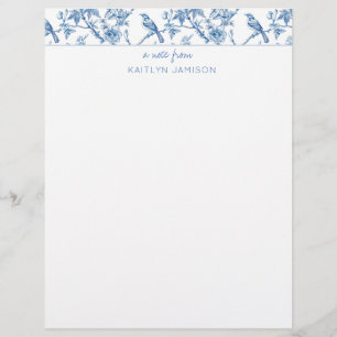 Papel Timbrado Papelaria Nota Floral Azul de Chinoiserie