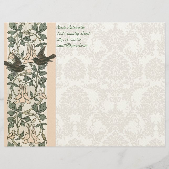 Papel Timbrado Papelaria Vintage Love Birds (Frente)
