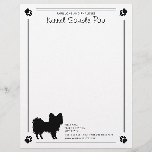 Papel Timbrado Papillon Dog Silhoule Com Pás E Texto Personalizad (Frente)