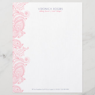 Papel Timbrado Pastel-rosa e paisley branco