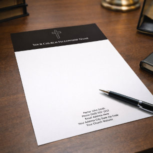 Papel Timbrado Pastor da Igreja Contorno da Cruz Branca Simples