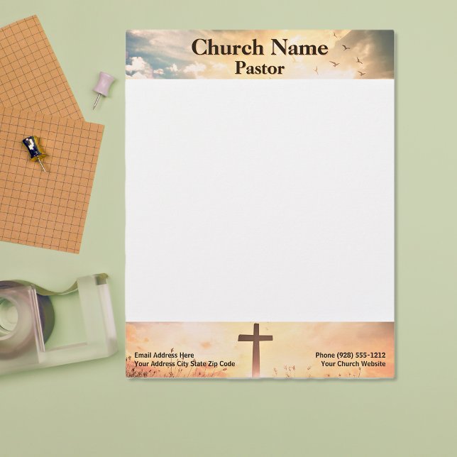 Papel Timbrado Pastor da Igreja Cruzada Cristã Sunrise Pastor (Christian Sunrise Pasture Cross Church Pastor Letterhead)