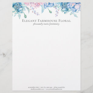 Papel Timbrado Personalização de Peônias Florais de Aquarela d
