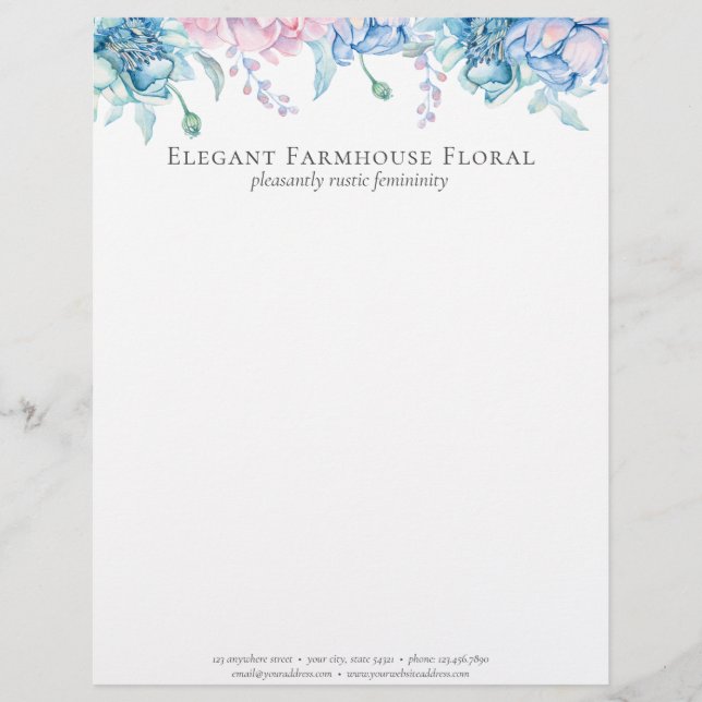 Papel Timbrado Personalização de Peônias Florais de Aquarela da F (Frente)
