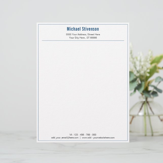 Papel Timbrado Personalizado com Nome e Endereço (Em pé/Frente)