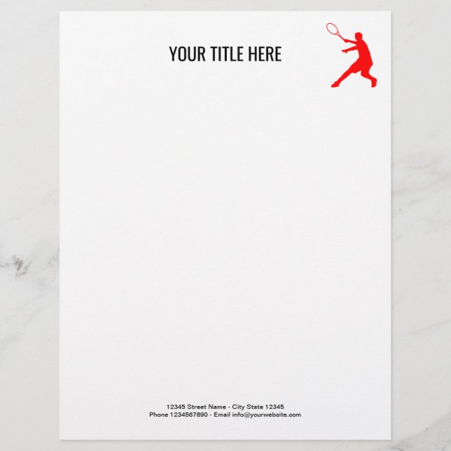 Papel timbrado personalizado de tênis para jogador (Frente)