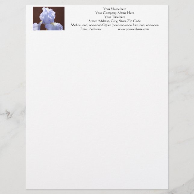 Papel Timbrado Personalizado Flor de Íris Azul Íri (Frente)