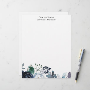Papel Timbrado Personalizado Floral Azul Elegante