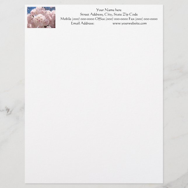 Papel Timbrado Personalizado Flores Cor-de-Rosa (Frente)