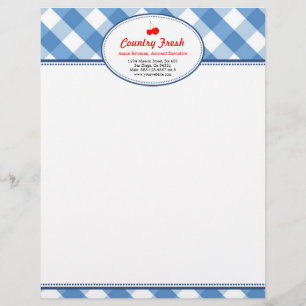 Papel Timbrado Pessoal de cereja vermelha rústica de gingham azul